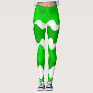 Green and white horizontal waves pattern  leggings