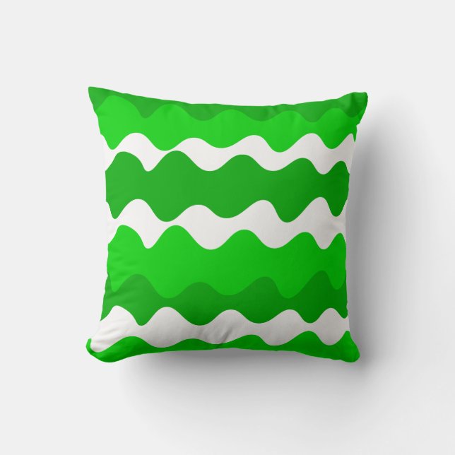 Green and white horizontal waves pattern  throw pillow (Front)