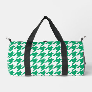 Green and White Houndstooth Check Duffle Bag
