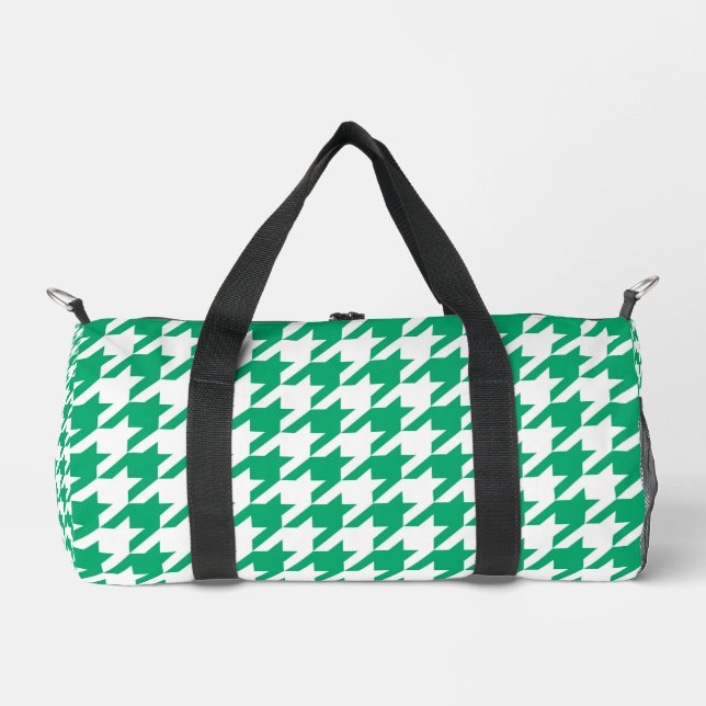 Green and White Houndstooth Check Duffle Bag (Front)