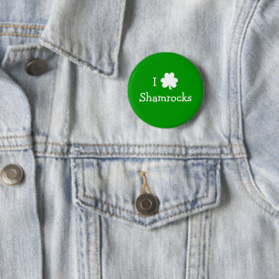 Green and White I Love Shamrocks St Pats Day 2 Inch Round Button