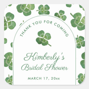 Green And White Irish Theme Bridal Shower Favour Square Sticker