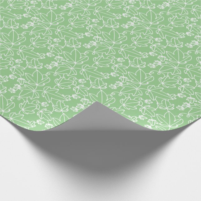 Green and White Ivy Leaf Floral Pattern Wrapping Paper (Corner)