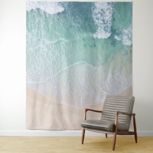 Green And White Lace Beach Sand and Seashore  Tapestry