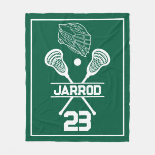 Green and White Lacrosse Player Number Sports Fleece Blanket