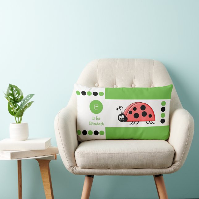 Green and white ladybird kids monogram lumbar pillow (Chair)