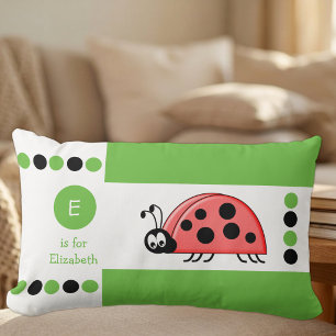 Green and white ladybird kids monogram lumbar pillow