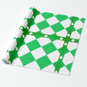 Green and White Large Checkerboard Diamond Pattern Wrapping Paper