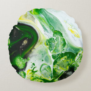 Green and white liquid round pillow