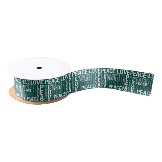 Green and White Love Peace Satin Ribbon