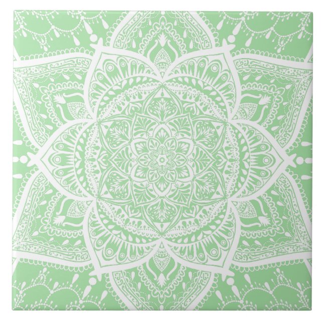 Green and White Mandala - Loergann in Seafoam Tile (Front)