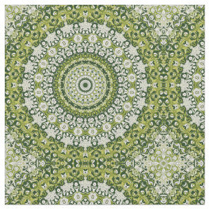 Green and White Mandala Pattern Design Fabric