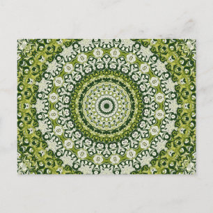 Green and White Mandala Pattern Design Postcard