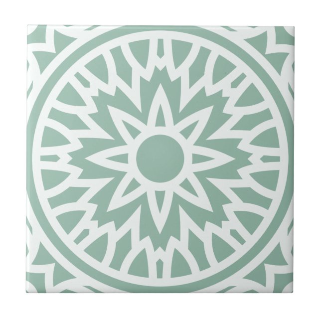 Green and White Mandala Tile (Front)