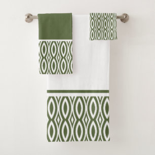 Green and White Marquise Crescent Pattern Bath Towel Set