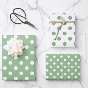 Green and White Matching Polka Dot Pattern Wrapping Paper Sheet