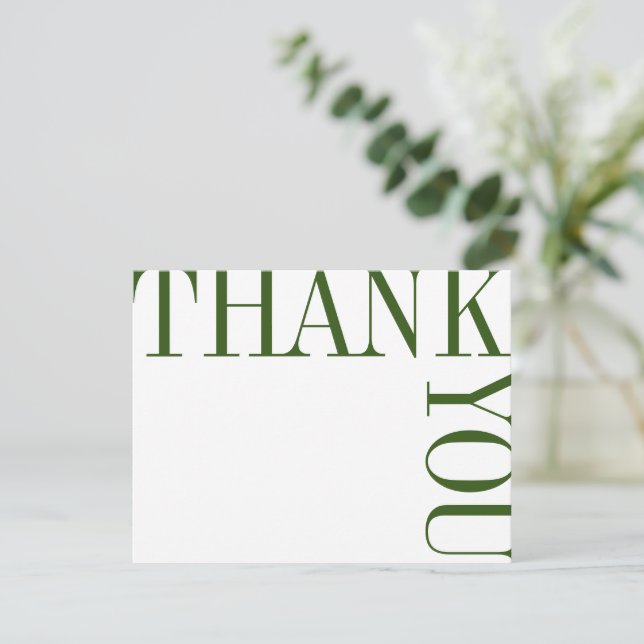 Green and White Modern Large Text Thank You Note Card (Standing Front)
