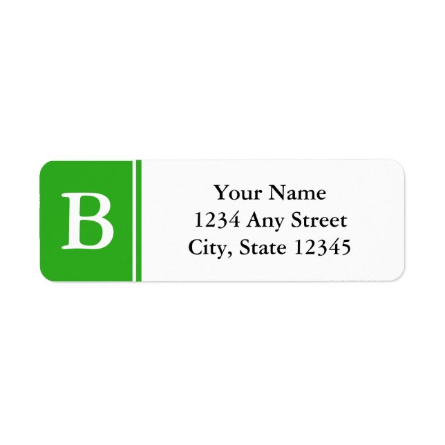 Green and White Monogrammed Return Address Labels (Front)
