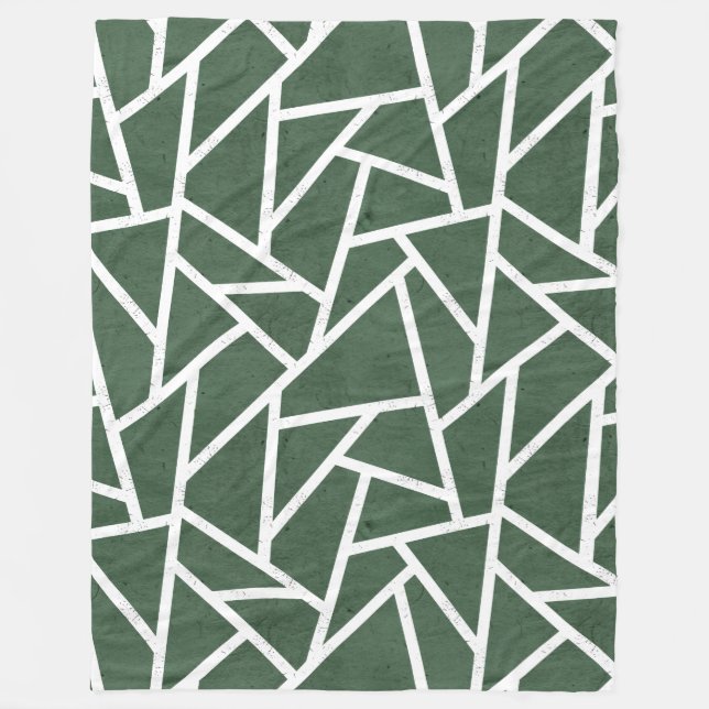 Green and white mosaic pattern fleece blanket (Front)