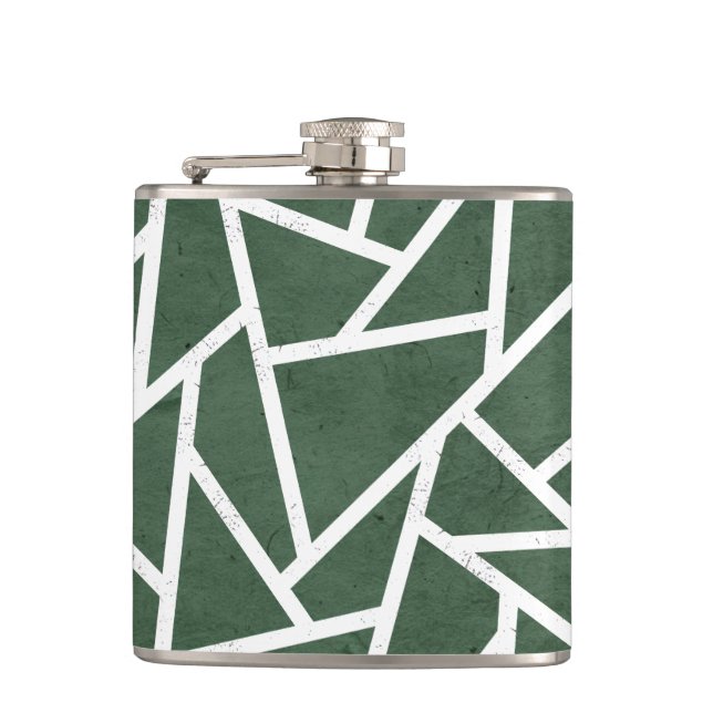 Green and white mosaic pattern hip flask (Front)