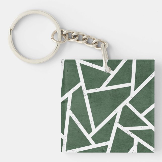 Green and white mosaic pattern keychain (Front)