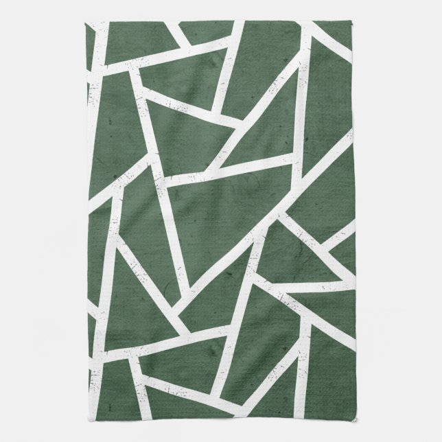 Green and white mosaic pattern kitchen towel (Vertical)