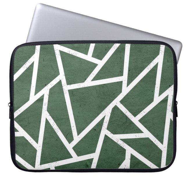 Green and white mosaic pattern laptop sleeve (Front)