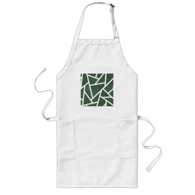 Green and white mosaic pattern long apron (Front)