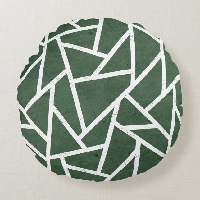 Green and white mosaic pattern round pillow (Front)