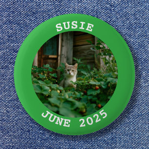 Green and White Name Round Family Photo 2 Inch Round Button