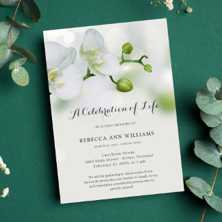 Green and White Orchid Celebration of Life Funeral Invitation