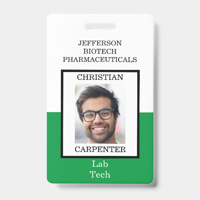 Green and White Organization Photo Name Badge (Front)