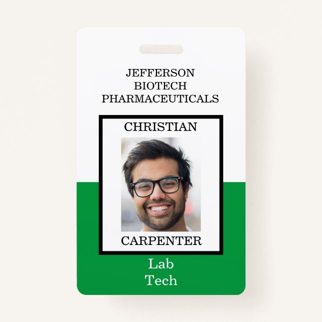 Green and White Organization Photo Name Badge (Front)