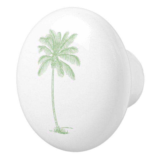 Green and White Palm Palmetto Tree Ceramic Knob (Right)