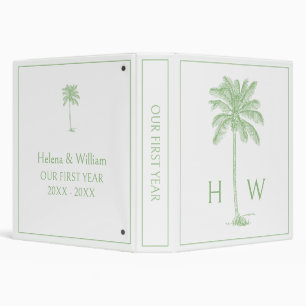 Green and White Palm Palmetto Tree Monogram Binder