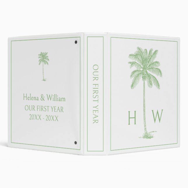 Green and White Palm Palmetto Tree Monogram Binder (Background)