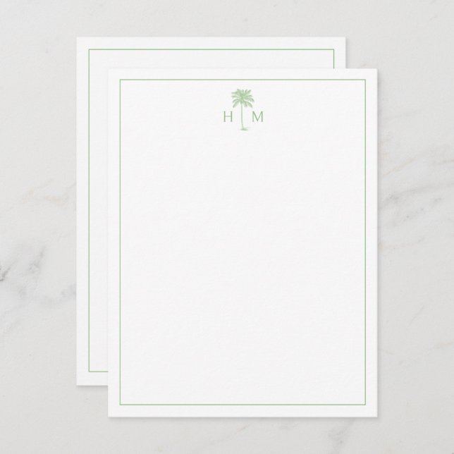 Green and White Palm Palmetto Tree Monogram Card (Front/Back)
