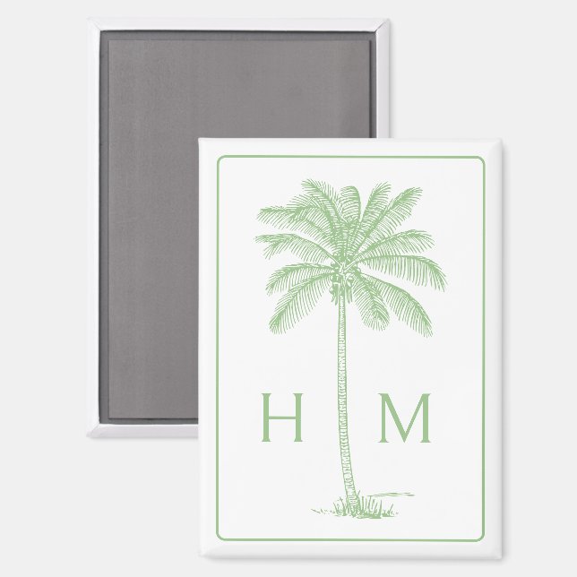 Green and White Palm Palmetto Tree Monogram Magnet (Front/Back)