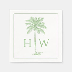 Green and White Palm Palmetto Tree Monogram Napkin