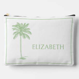 Green and White Palm Palmetto Tree Personalized Accessory Pouch