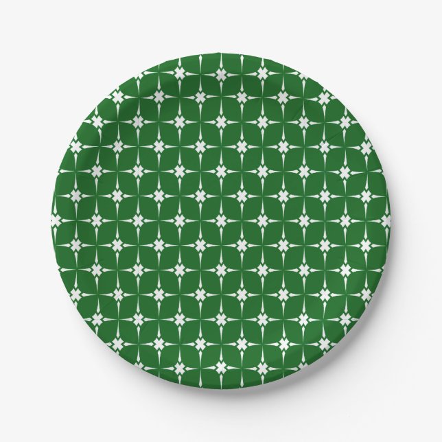 Green And White Patterned Paper Plate (Front)