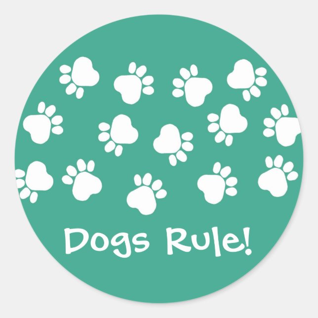 Green and White Paw Prints Classic Round Sticker (Front)