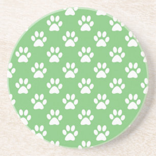 Green and white paws pattern coaster