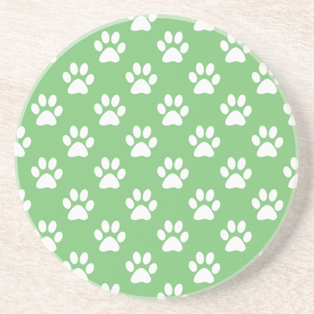 Green and white paws pattern coaster (Front)
