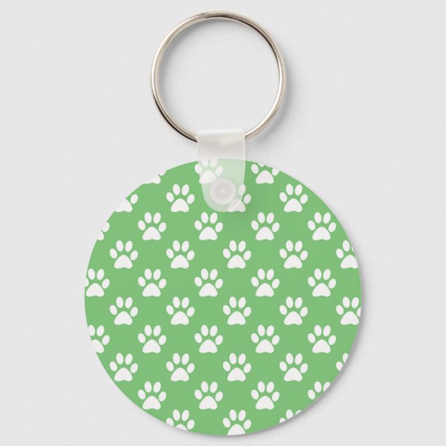 Green and white paws pattern keychain (Front)