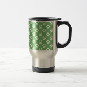 Green and white paws pattern travel mug