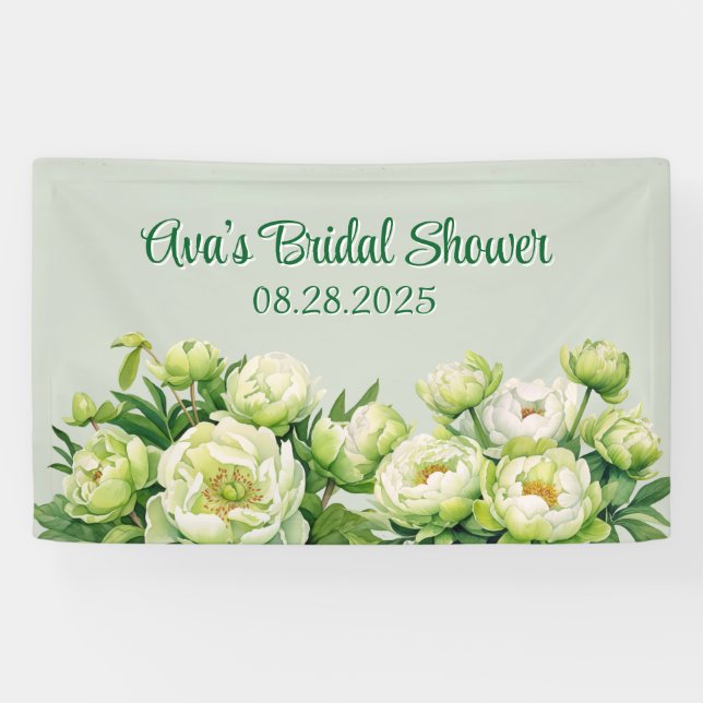 Green and White Peony Elegant Bridal Shower Banner (Horizontal)
