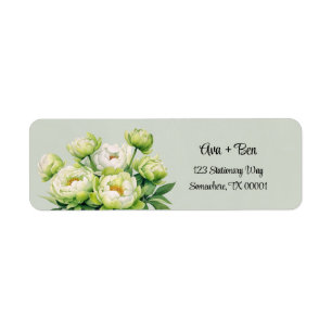 Green and White Peony Elegant Mariage Adresse