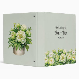 Green and White Peony Elegant Wedding Photo Album Binder