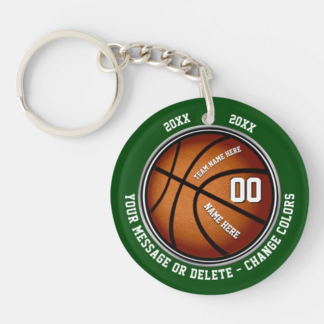 Green and White Personalized Basketball Gift Ideas Keychain (Front)